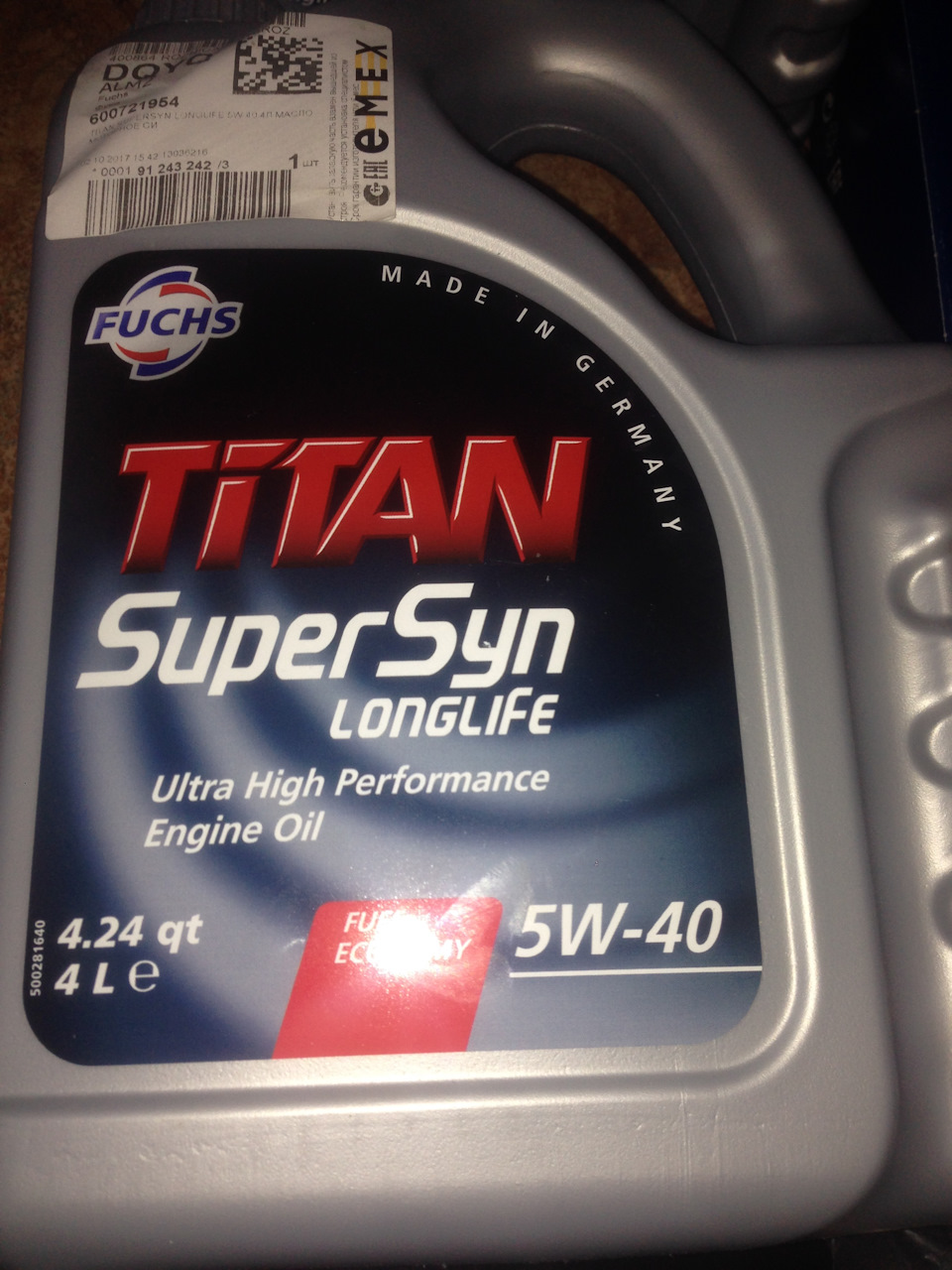 600721954 TITAN Supersyn LONGLIFE 5W-40 4л Масло моторное синтет. FUCHS ...