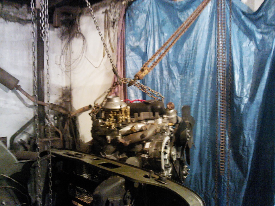 Установка коробки, раздатки и двигателя в одиночку. — УАЗ 469, 2,4 л ...