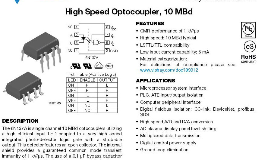 6n137 datasheet схема подключения