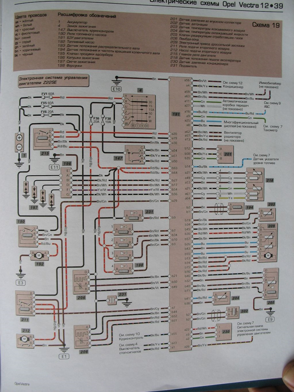 Схема электропроводки опель вектра б x18xe
