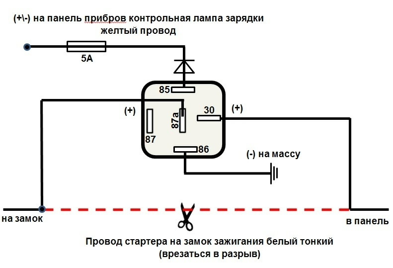 Схема подключения стартерного реле