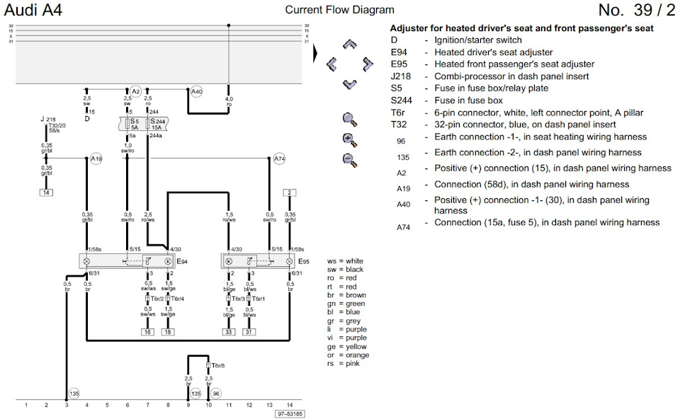 Ауди а4 б5 схема подогрева сидений