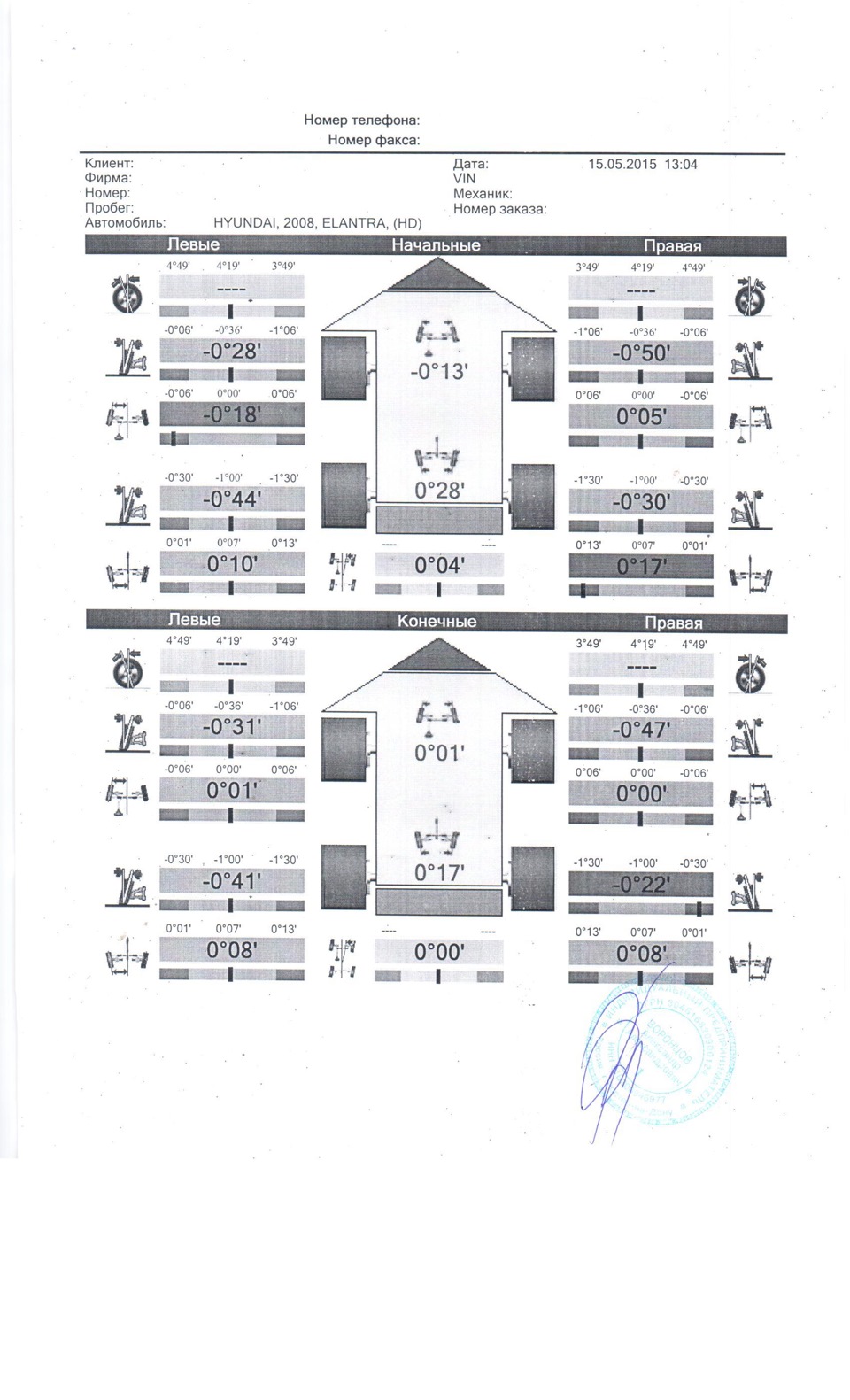 Сход-развал — Hyundai Elantra (4G), 1,6 л, 2008 года | визит на сервис ...