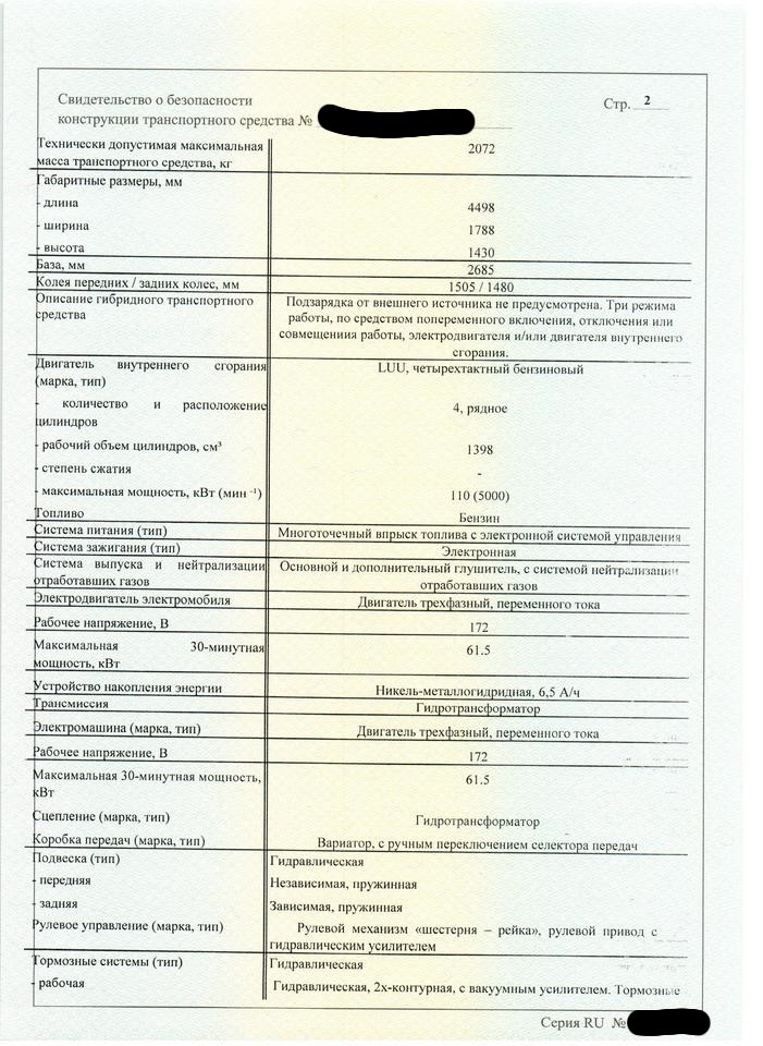 Образец сбктс на автомобиль