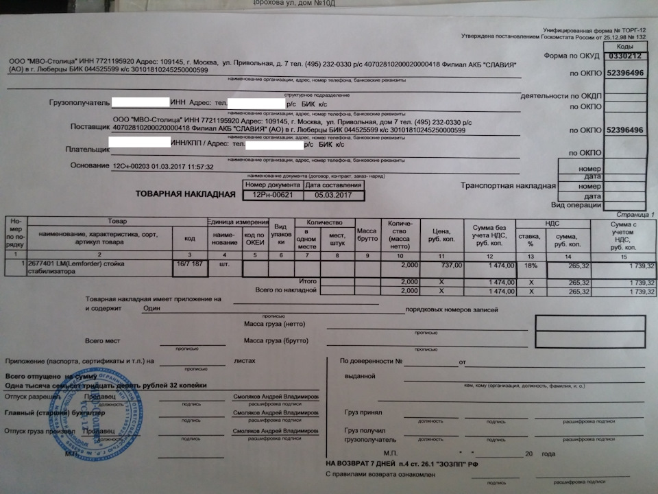 Образец сопроводительные документы на груз