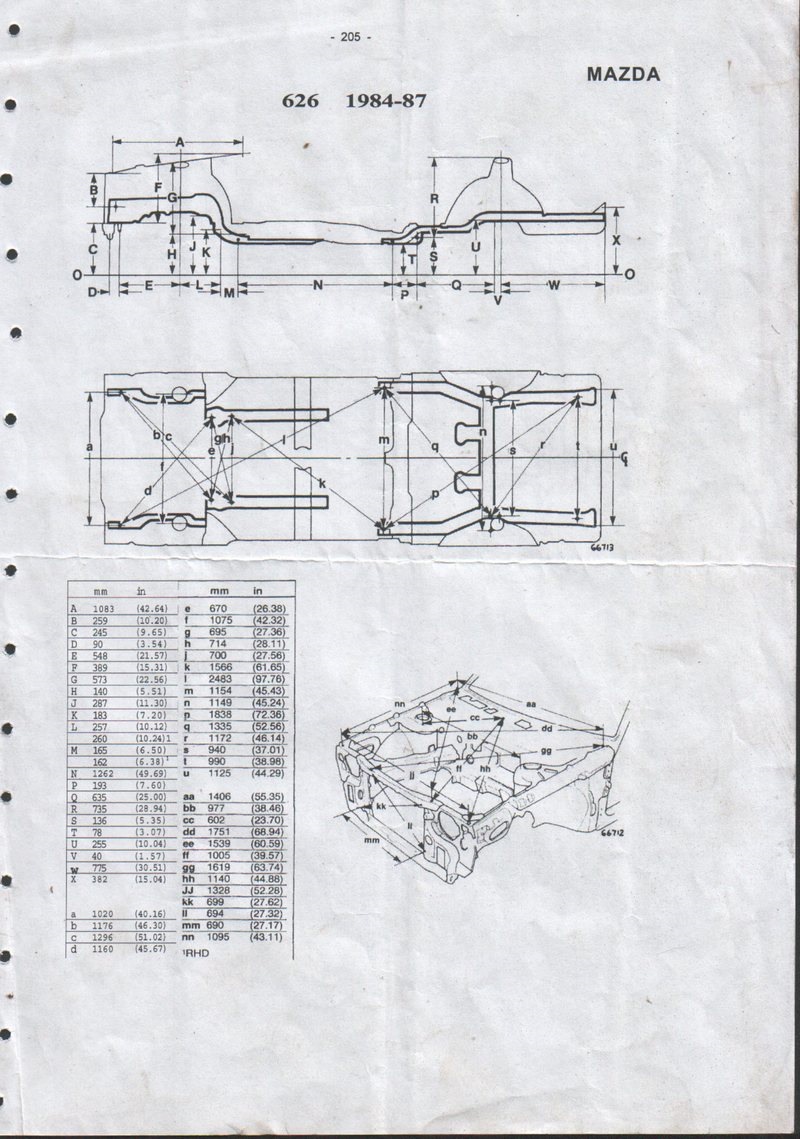 Контрольные размеры кузова. — Mazda 626 II (GC), 2 л, 1985 года | кузовной  ремонт | DRIVE2