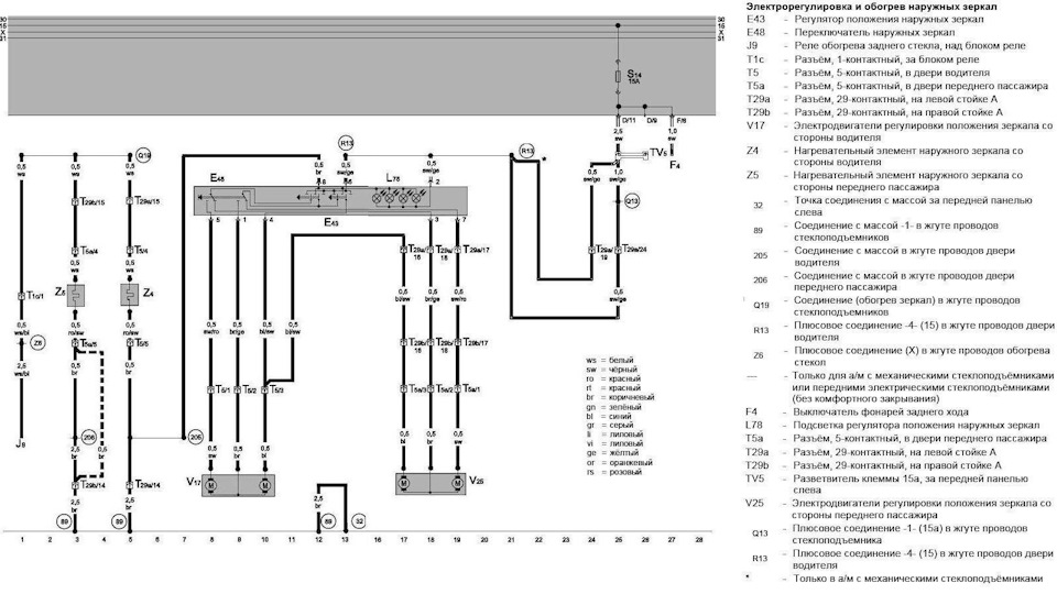Схема электрозеркал гольф 4