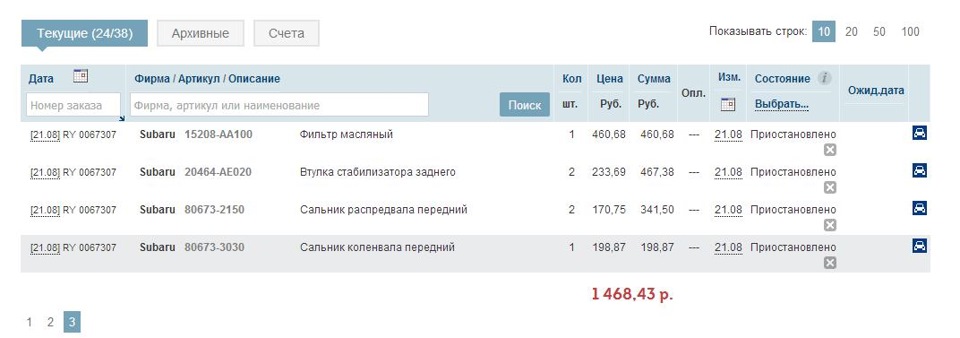Фото в бортжурнале Subaru Outback (BP). Запчасти на фото: 15208AA100, 20464AE020, 806732150, 806733030, 7534150, B7198