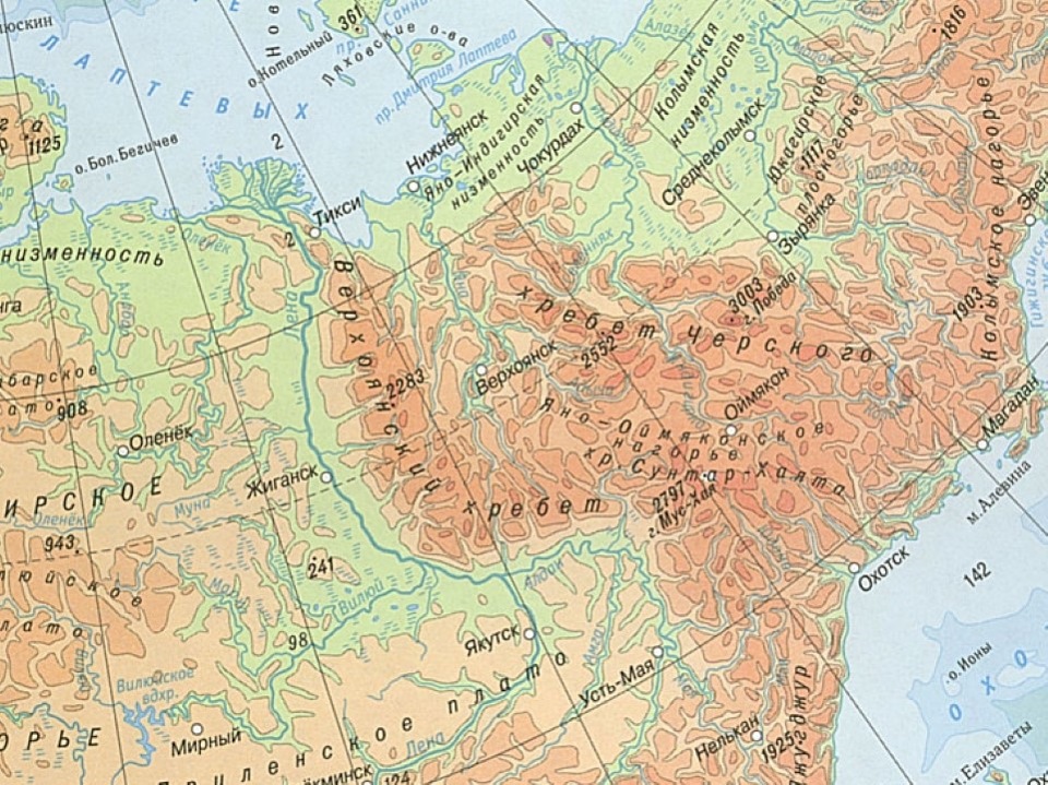 Северо восток сибири карта физическая