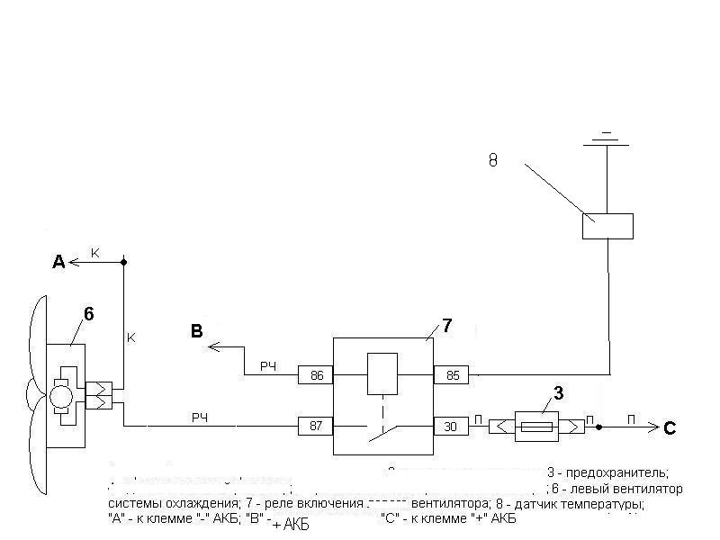 Схема включения вентилятора охлаждения камаз 43118