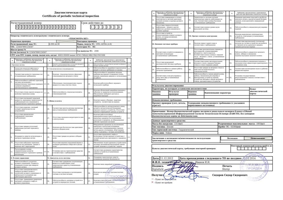 Как выглядит диагностическая карта техосмотра автомобиля
