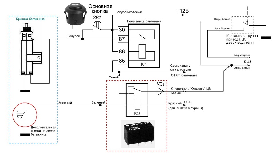 Схема кнопка багажника гранта