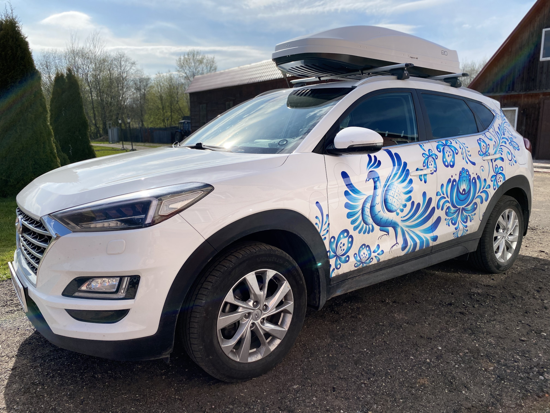 Крыша хендай ix35. Hyundai Tucson бокс на крышу. Бокс на крышу Hyundai Tucson 2018. Рейлинги и бокс на Чанган 35 Нью. Бокс на крышу Hyundai Santa Fe 4.