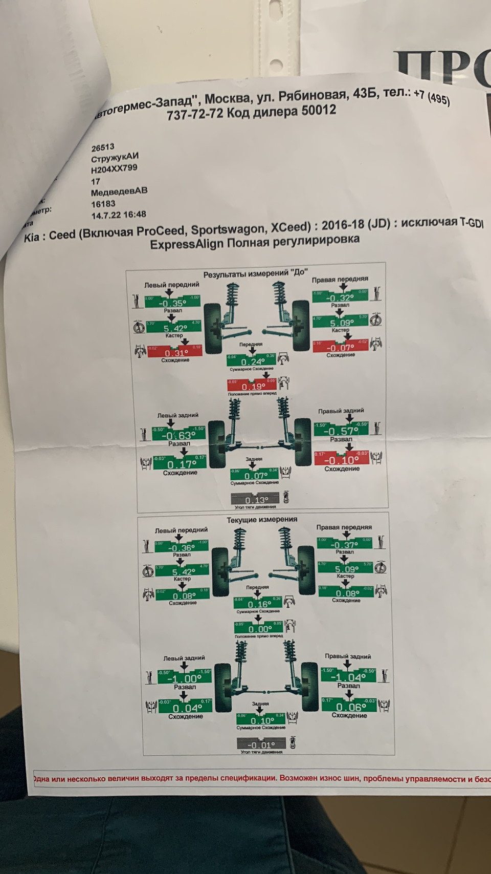 Клюёт руль в право и закусывает на 20-30км — KIA Ceed (2G), 1,6 л ...