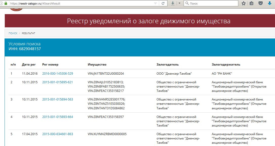 Сайт реестра залогов движимого имущества