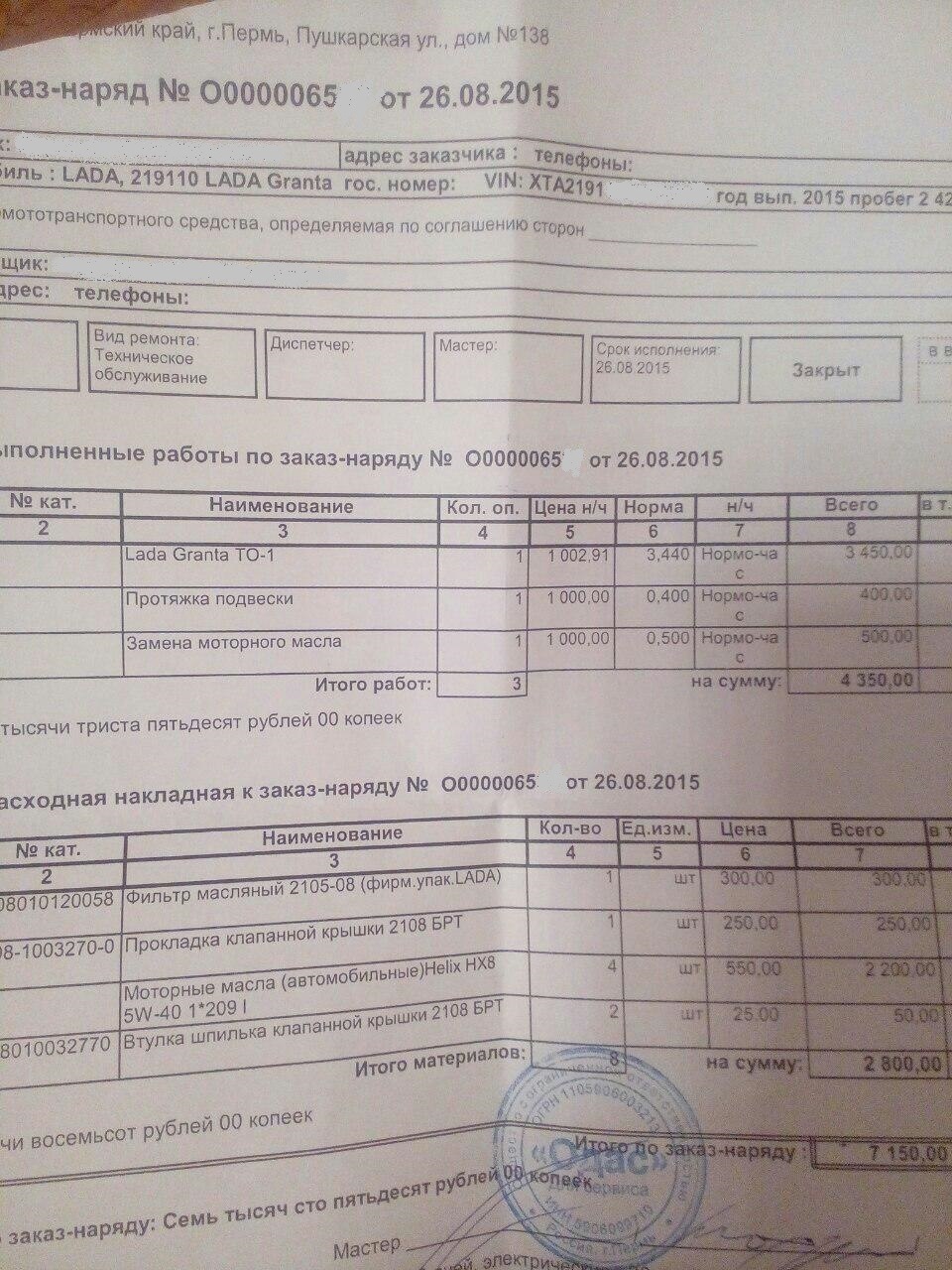 Нулевое ТО. — Lada Гранта лифтбек, 1,6 л, 2015 года | плановое ТО | DRIVE2