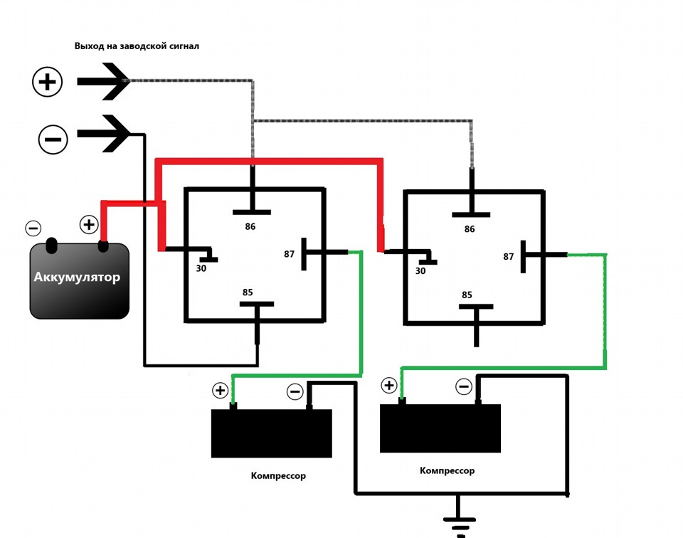 Схема подключения компрессорного сигнала через реле