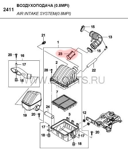 Вот эта деталь под номером 23 — Daewoo Matiz (M100/M150)