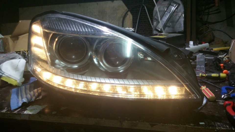 Как снять фары 221 Mercedes-Benz S-klasse W221 рестайлинг, тюнинг передней оптики - JMin-Led на DRI