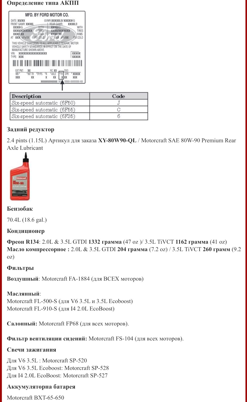 Заправочные объемы и спецификации тех-жидкостей, а так-же номера фильтров  для автомобилей Ford Explorer 5 — Ford Explorer (5G), 3,5 л, 2014 года |  расходники | DRIVE2