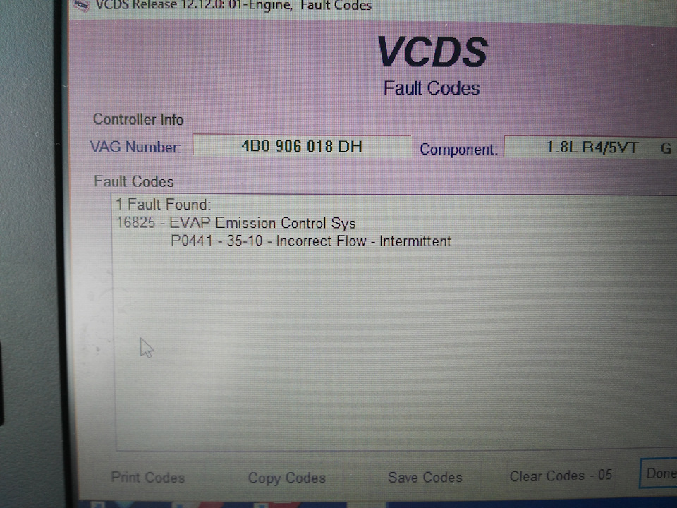 Vag fault code