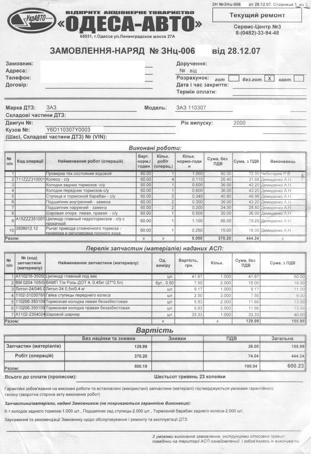 Отказали тормоза — ЗАЗ 1103, 1,2 л, 2001 года | визит на сервис | DRIVE2