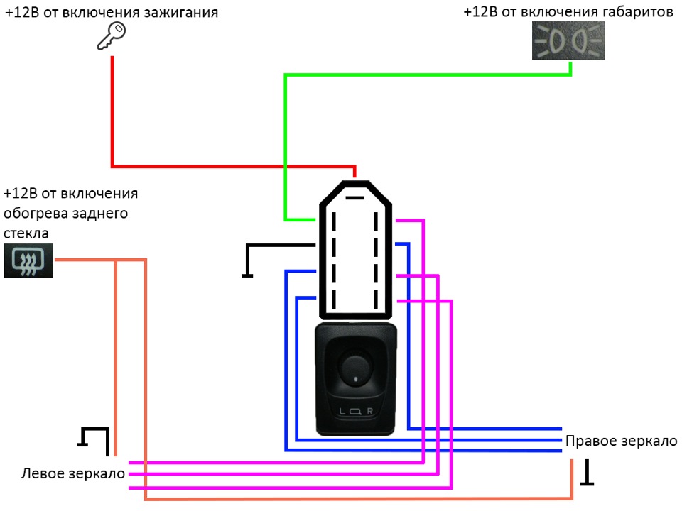 Схема подключения зеркал с подогревом и электроприводом на ваз 2115