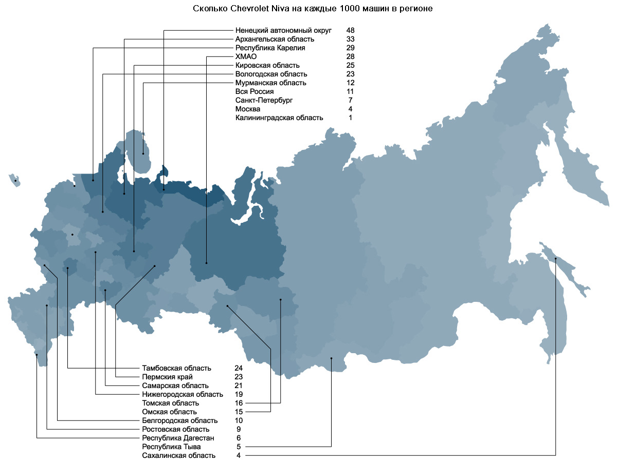 Мощные регионы. Регионы машин России на карте.