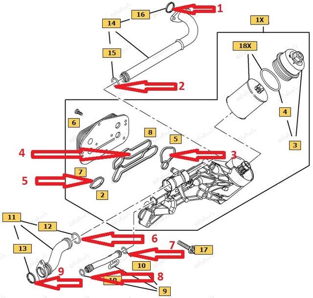 Маслоохладитель шевроле. Прокладка трубки теплообменника z18xer. Схема прокладок теплообменника Шевроле Круз 1.8.