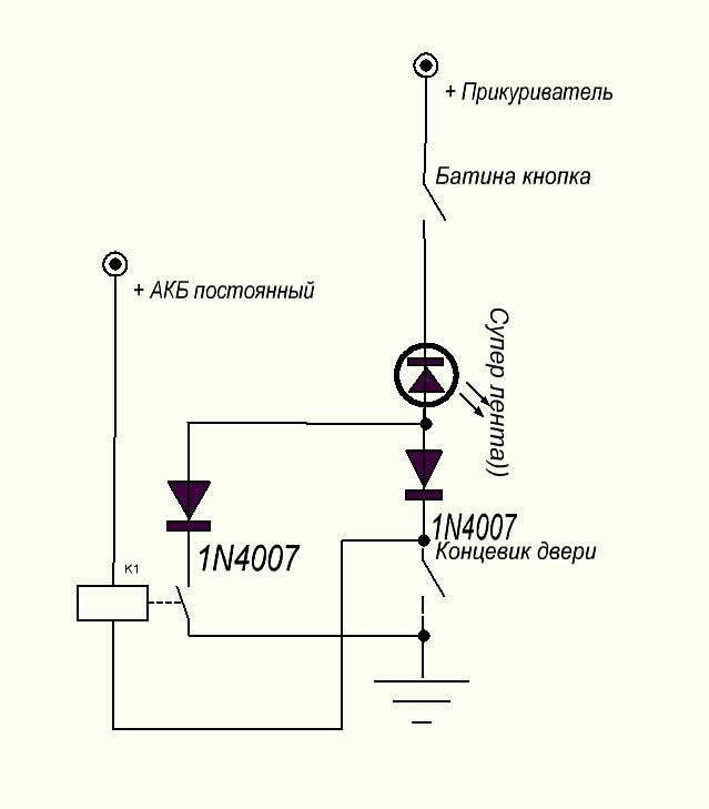 Схема подключения подсветки ног