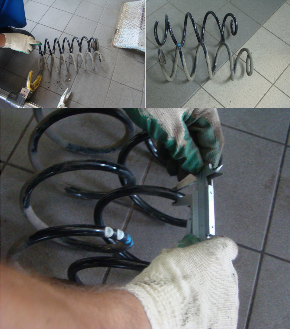 Сравнение толщин стоковых пружин и новых. Сток в диаметре 12,2 мм а у Lesjofors диаметр — 11,7 мм. За счёт меньшего диаметра — новые пружинки на много мягче стоковых. Плюс ещё и ниже заводских. Это то, что мне и нужно было! — Volkswagen Polo Sedan