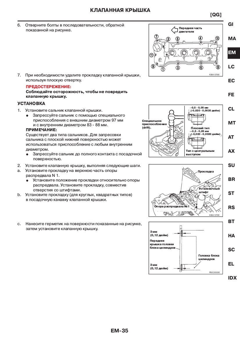 Порядок затяжки клапанной крышки ниссан альмера классик