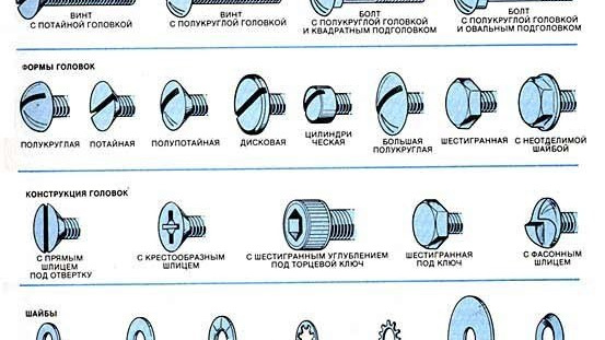 Виды болтов и винтов для мебели