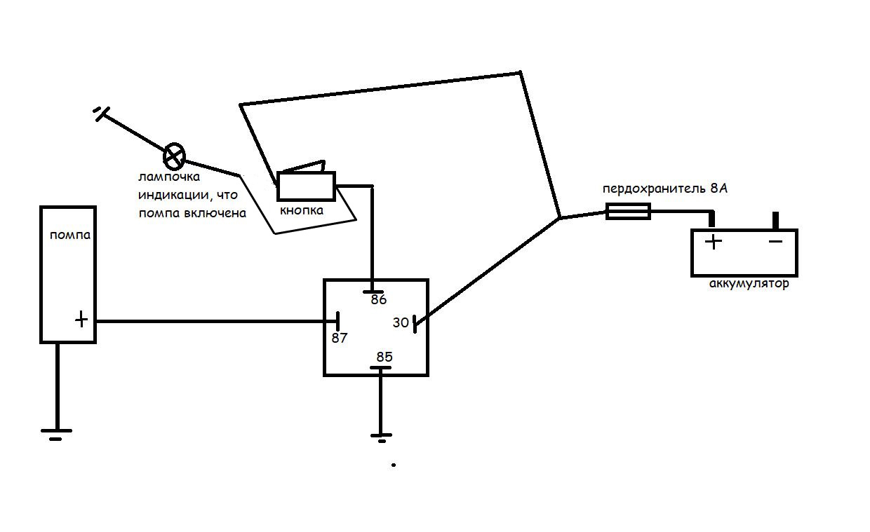 Подключи дополнительную. Схема подключения дополнительной помпы на Дэу Нексия. Схема подключения электро помпы. Схема подключения доп помпы через реле. Схема подключения доп насоса на печку.