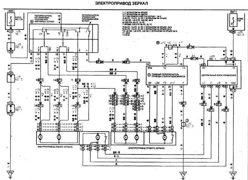 Схема зеркал тойота. Схема ABS Chaser 100. Схема управления зеркалами Тойота.