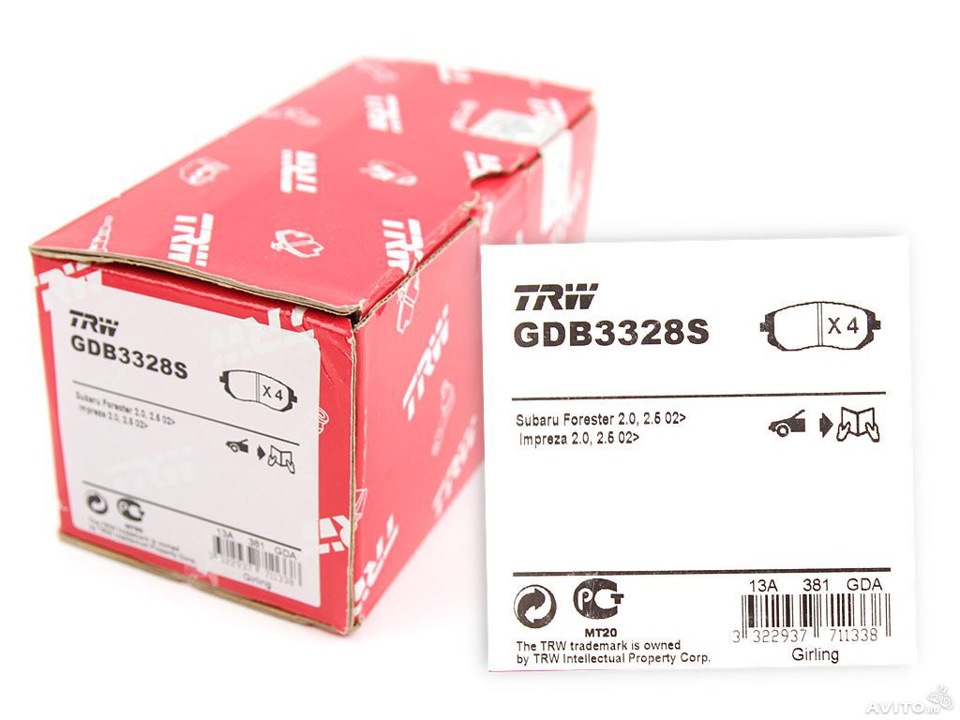 Пример 40000 39968 71 4 2 GDB3328S КОЛОДКИ ТОРМОЗНЫЕ TRW Запчасти на DRIVE2