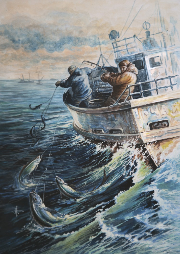Моряк ловит рыбу