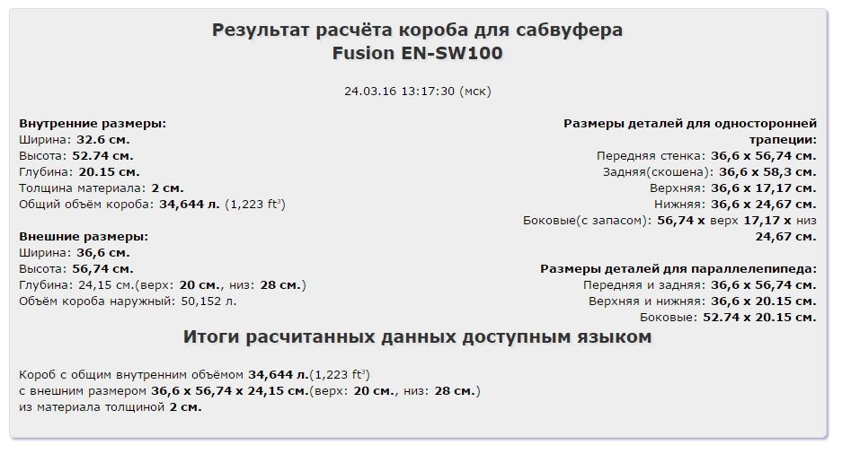 Объем короба для 13 см динамика