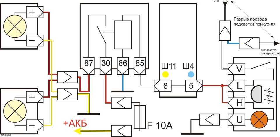 Схема включения наружного освещения ВАЗ 2107. Автотема