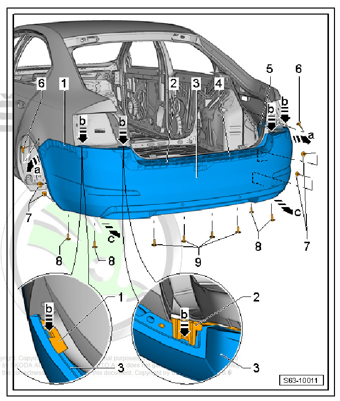 Схема демонтажа заднего бампера — Skoda Octavia A7 Mk3