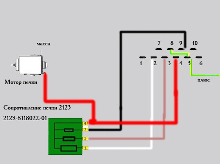 Схема подключения сопротивления печки ваз 2110