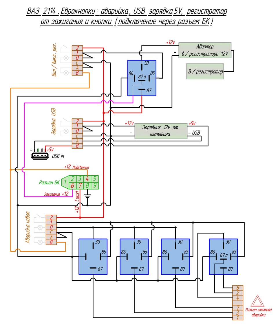 Схема подключения поворотов ваз 2114