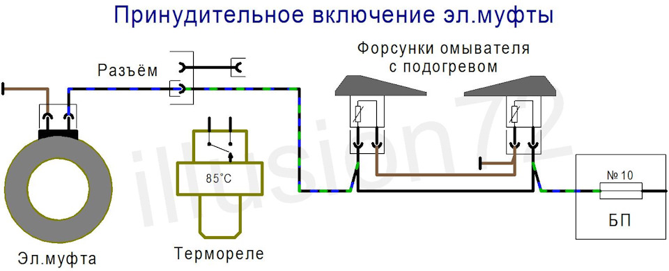 Камаз схема подключения электромуфты вентилятора Схема подключения эл.муфты вентилятора охлаждения двигателя - Mercedes-Benz 190 