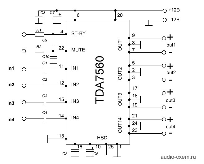 Tda7850 схема подключения усилителя