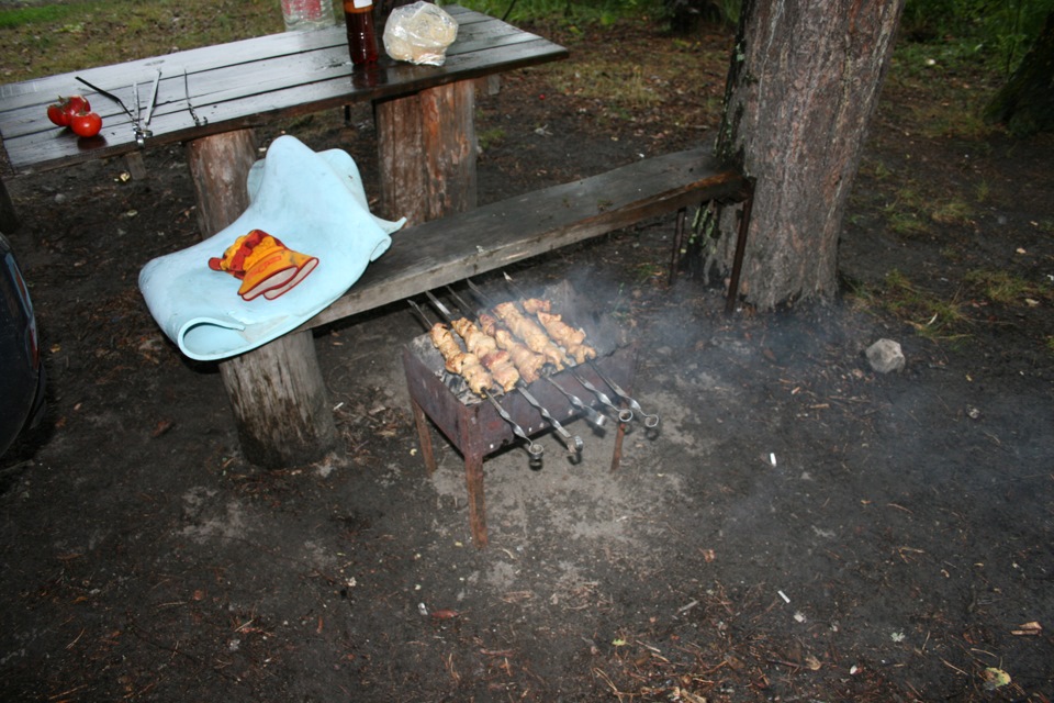 Помог развести костер и пожарить мясо