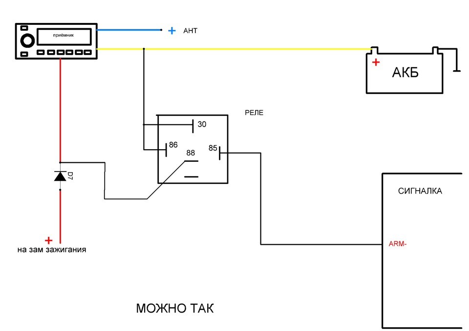 Схема подключения автомагнитолы через реле