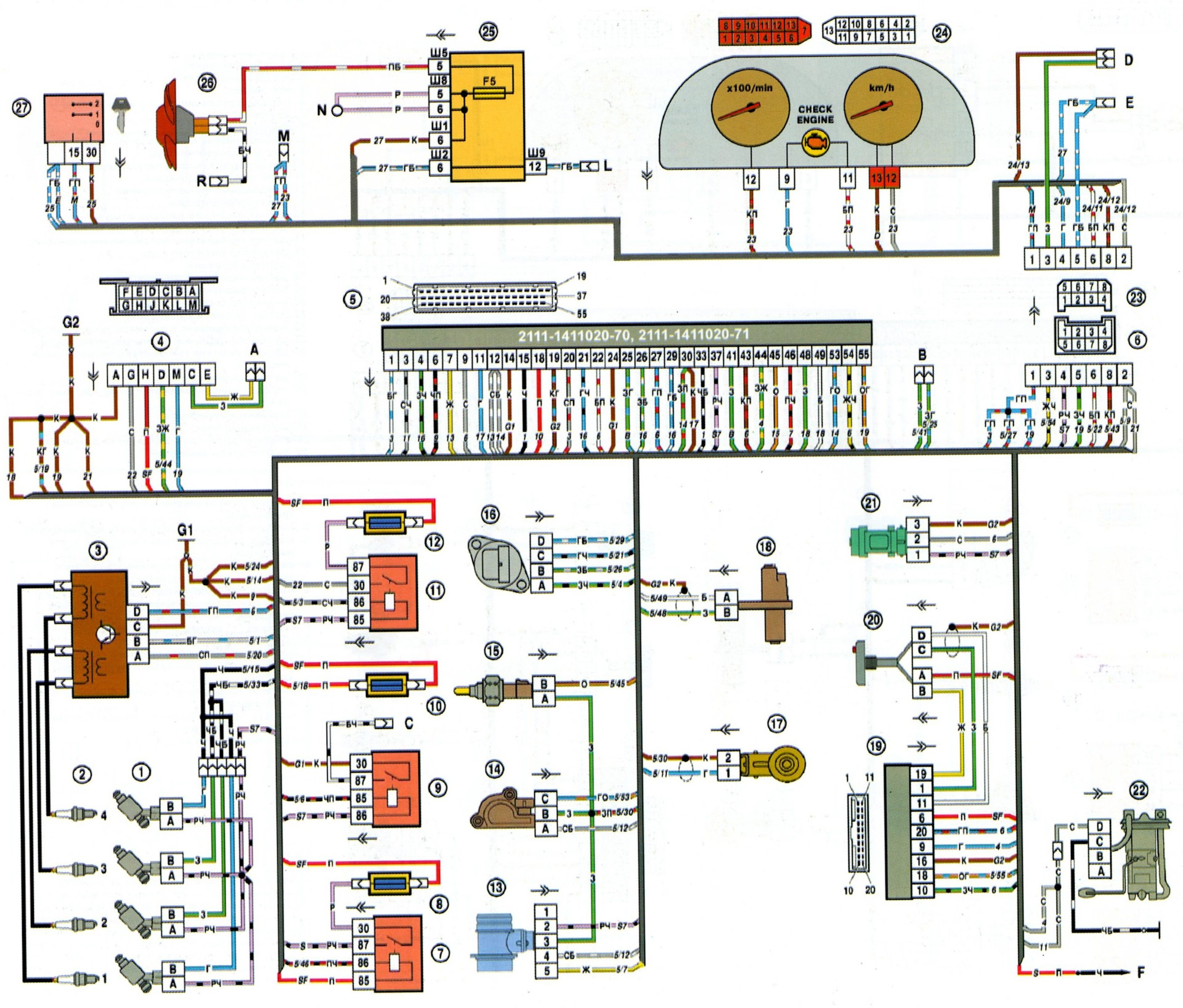 Схема проводки на ваз 2115