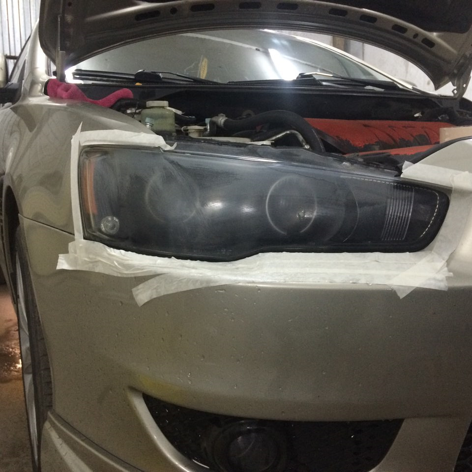 Полировка моих линзовых фар — Mitsubishi Lancer X, 2 л, 2008 года ...