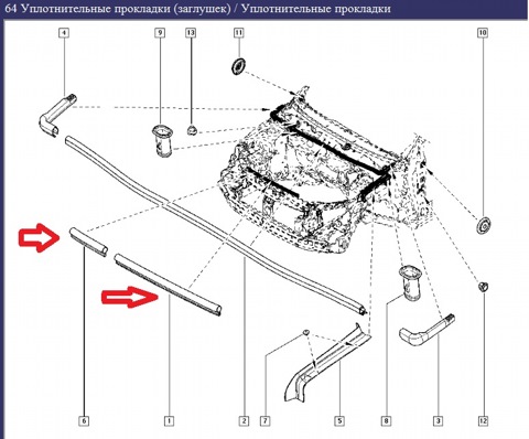 Уплотнитель капота renault