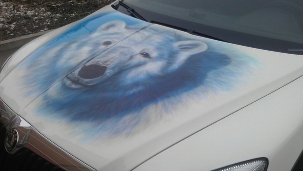 Аэрография Skoda — Белый медведь. — Сообщество «Аэрография» на DRIVE2